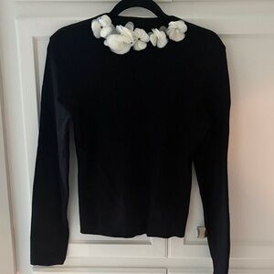 Commense Black Long Sleeve Sweater with White Floral Details